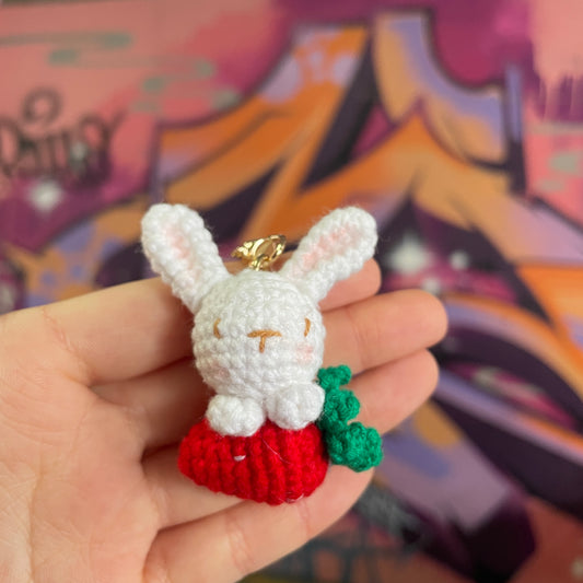 Crochet |Rabbit with Strawberry Keyring