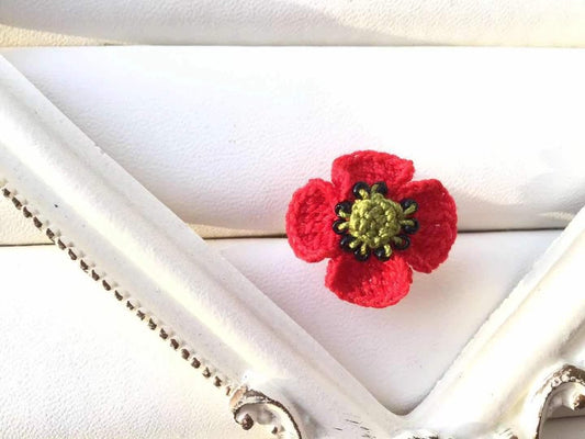 Crochet|Anzac Day - Red Poppy Flower Ring