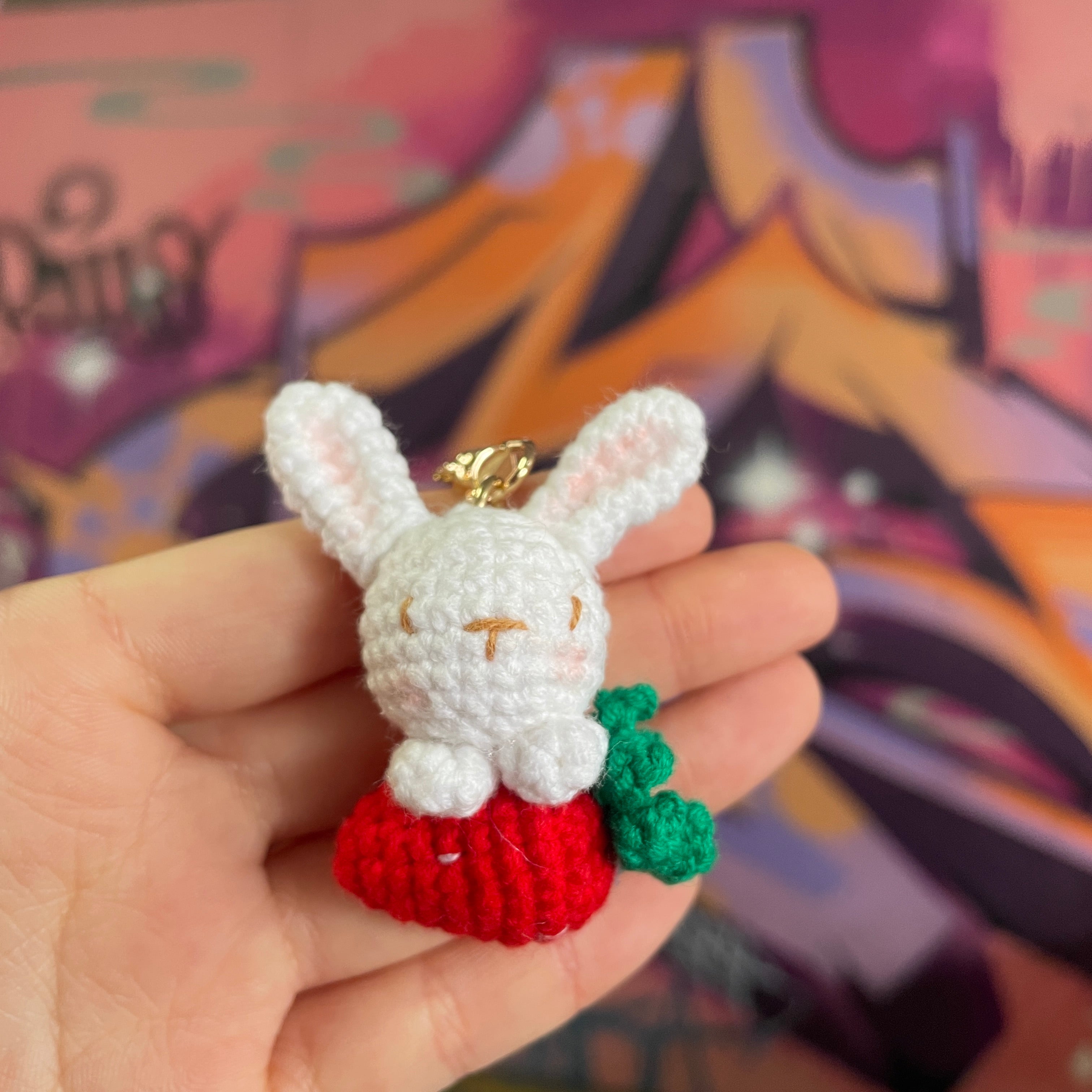 Crochet |Rabbit with Strawberry Keyring – ARTLESS Craft