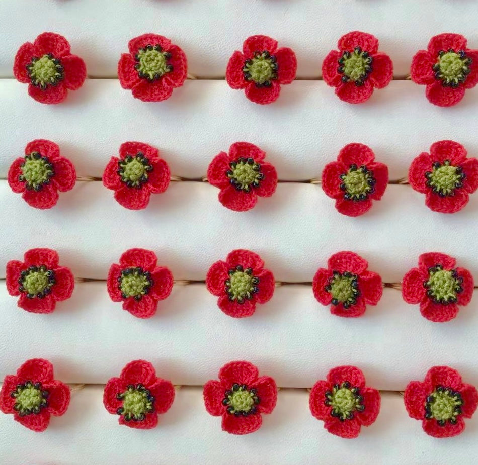 Crochet｜Anzac Day - Red Poppy Flower Ring